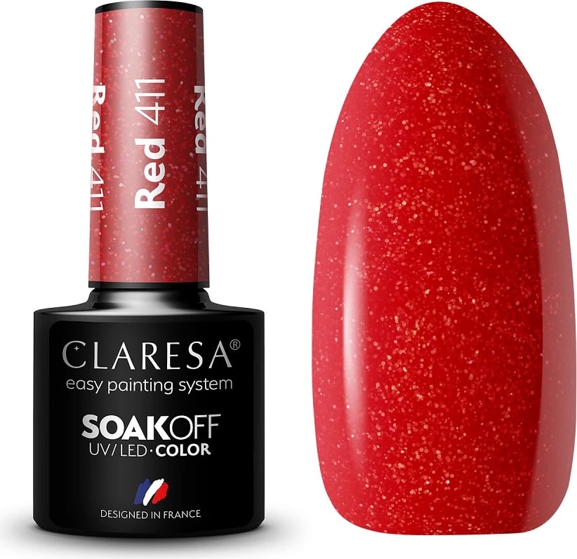 Llak për thonj Claresa Soak Off UV/LED Hybrid 411 për femra e kuqe 5g