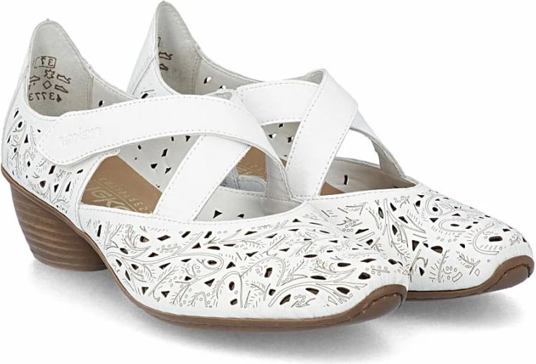 Këpucë me take Rieker për femra, të bardha