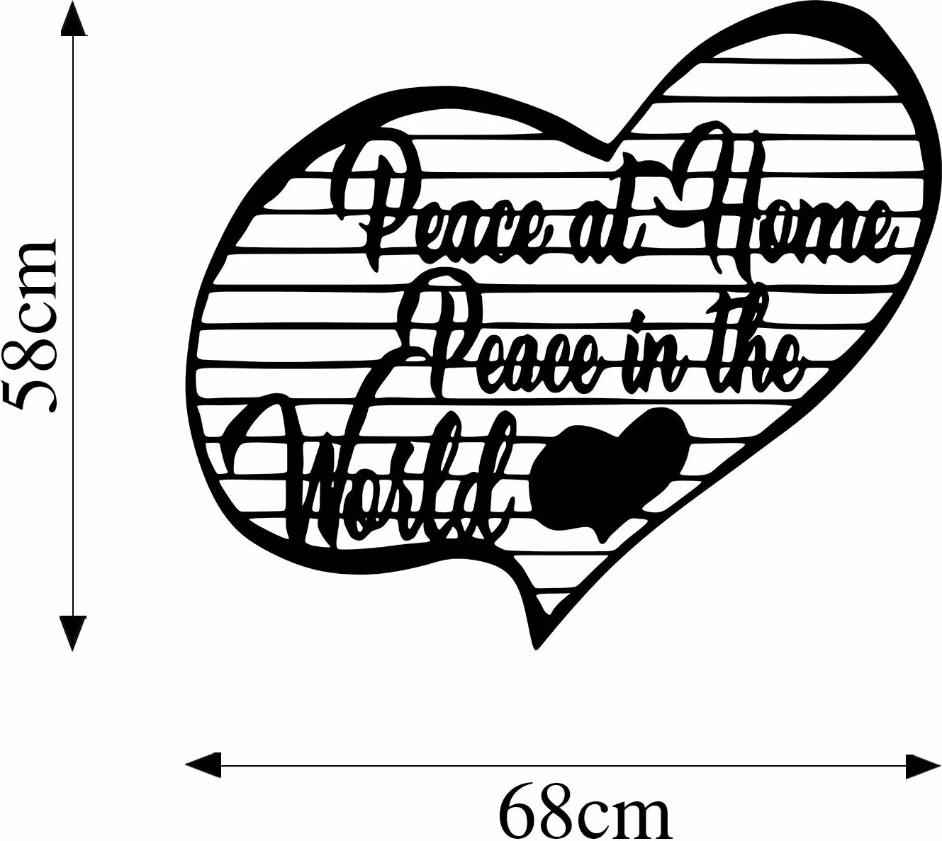 Aksesor dekorativ metalik për mur, Peace at Home Peace in the World, ngjyrë e zezë, 58x68cm