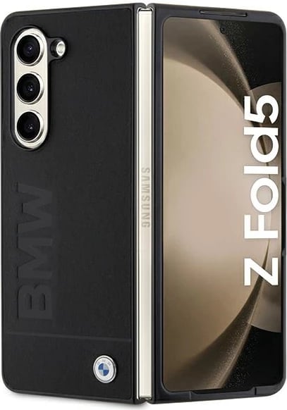 Mbështjellës BMW Leather Hot Stamp për Samsung Galaxy Z Fold 5, i zi