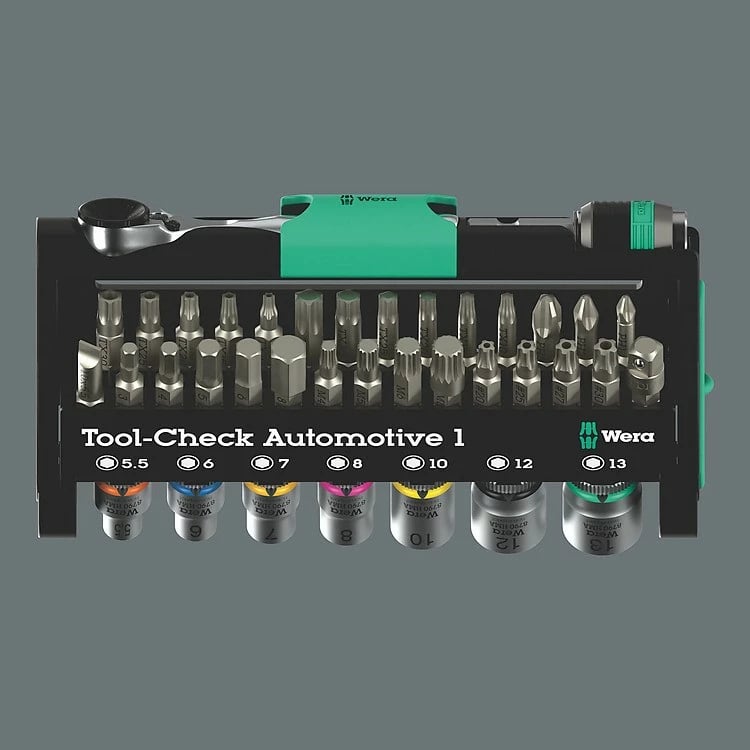 Set veglash Wera Tool-Check Automotive 1, kasë bartëse, ngjyrë e zezë/jeshile/çelik inox
