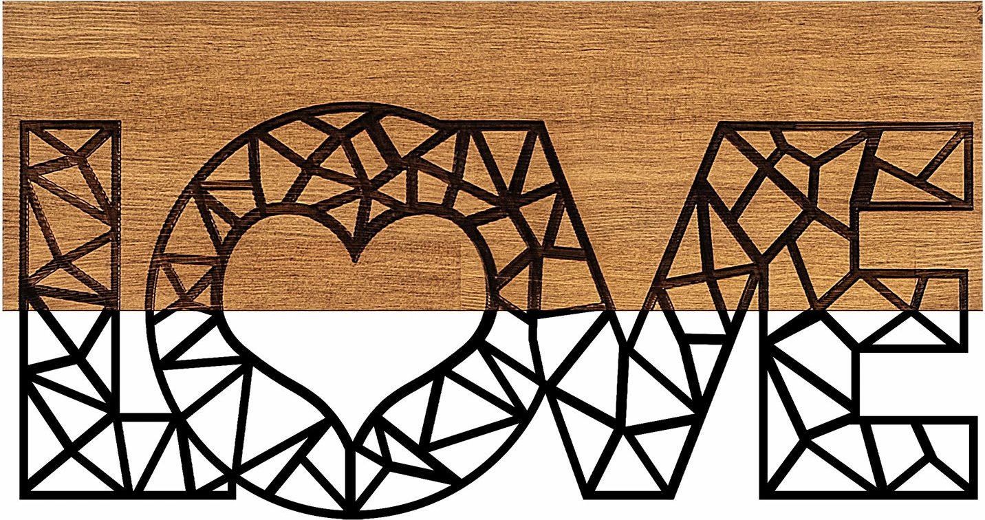 Aksesor dekorativ prej druri për mur, Wallity, Love - 323, ngjyrë e zezë dhe arre