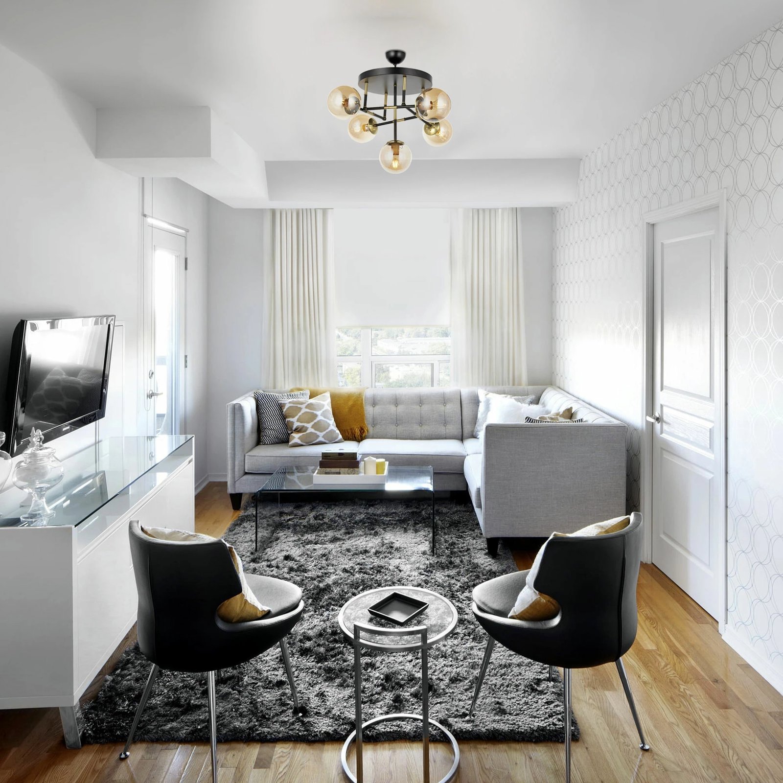 Llambë tavani Opviq, e zezë dhe ari, AV-4331-5T-BSY