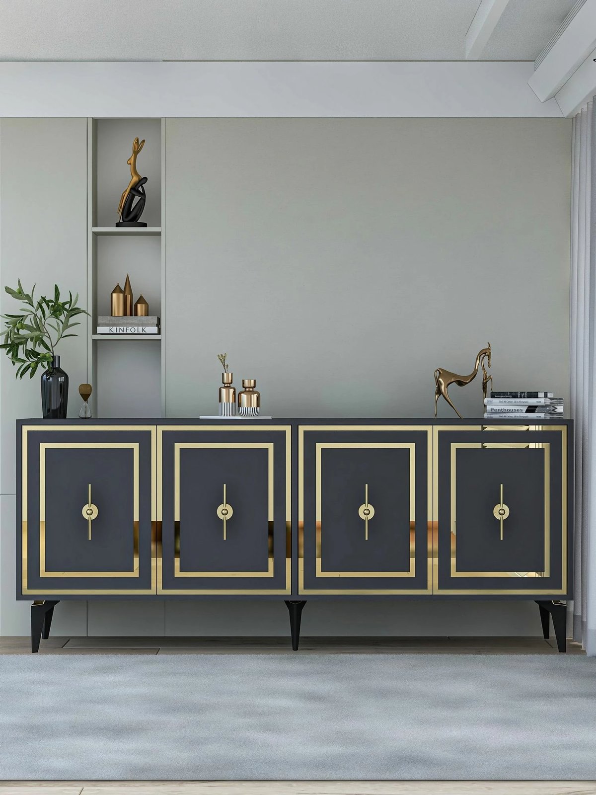 Konsolë Skye Decor, ngjyrë antracit dhe ari