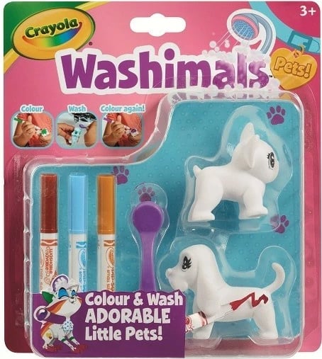 Set kreativ Goliath Washimals, 2 qenushë plastikë për ngjyrosje, 3 flamastra, furçë, shumëngjyrësh