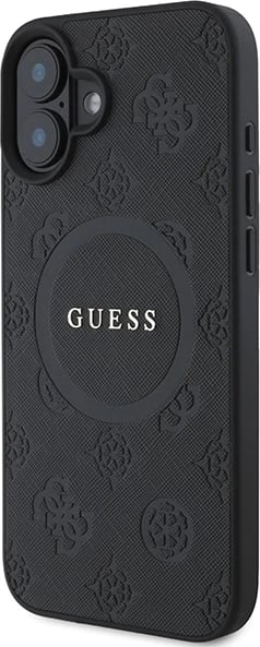 Mbështjellës Guess Saffiano Peony Classic Logo MagSafe për iPhone 16, i zi Mbështjellës Guess Saffiano Peony Classic Logo MagSafe për iPhone 16, i zi