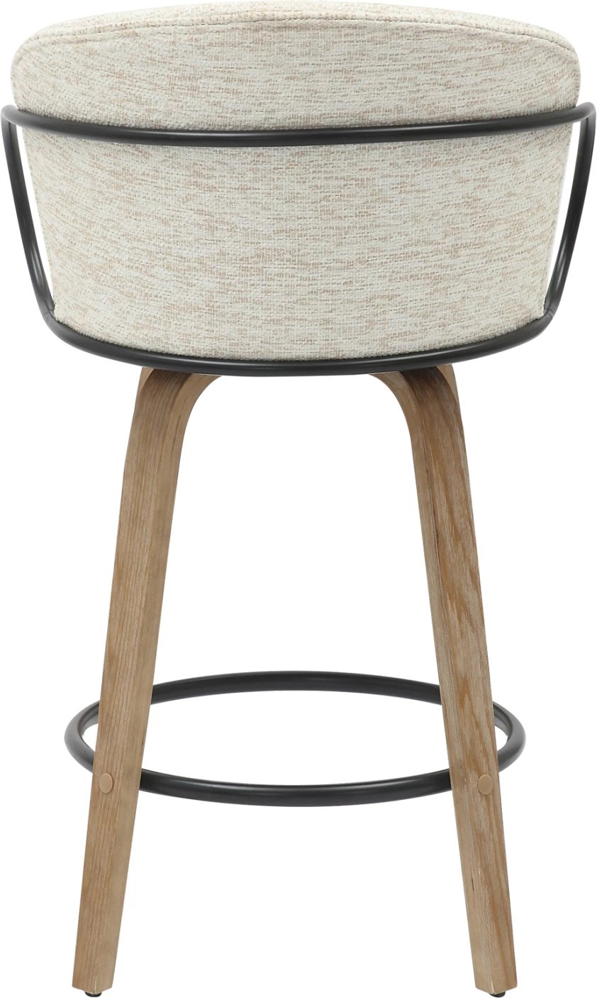 Karrige për bar, lartësi mesatare, NEBOR, FH9986.01, këmbë dru, metal i zi, pëlhurë ecru, 53.5x51x90 cm, set prej 2 copë