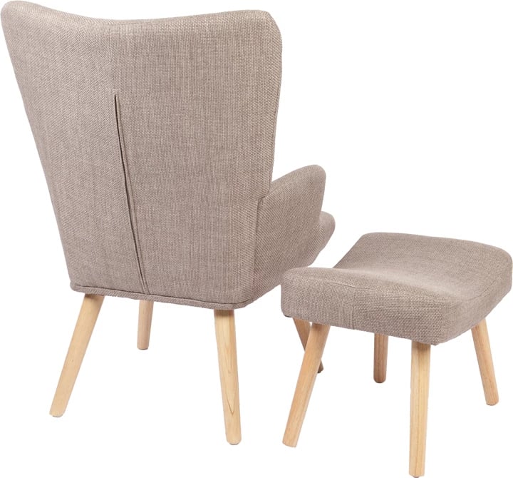 Fotel me tabure Gerlina, material gri-bezhë, këmbë ngjyrë natyrale, 71x64x94cm