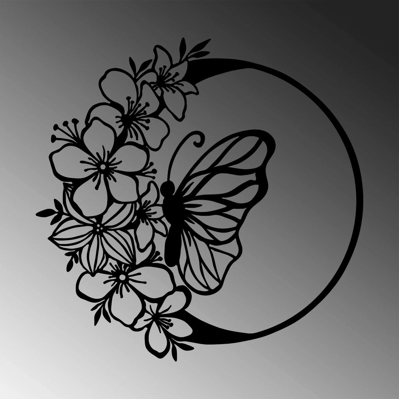 Aksesor dekorativ metalik për mur, flutur dhe lule, Wallity