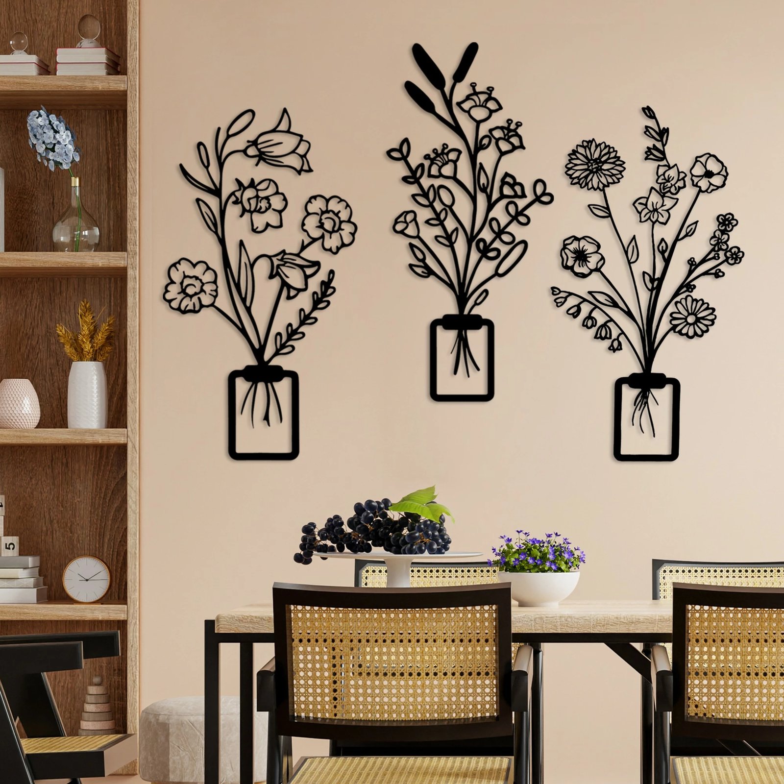 Aksesor metalik dekorativ për mur, Wallity Erba-1, set prej 3 copash, ngjyrë e zezë