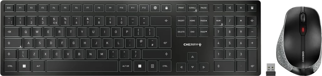 Tastierë dhe maus Cherry DW 9500 SLIM, Wireless, RF Wireless + Bluetooth, Scissor key switch, QWERTY, Ngjyrë e zezë dhe gri