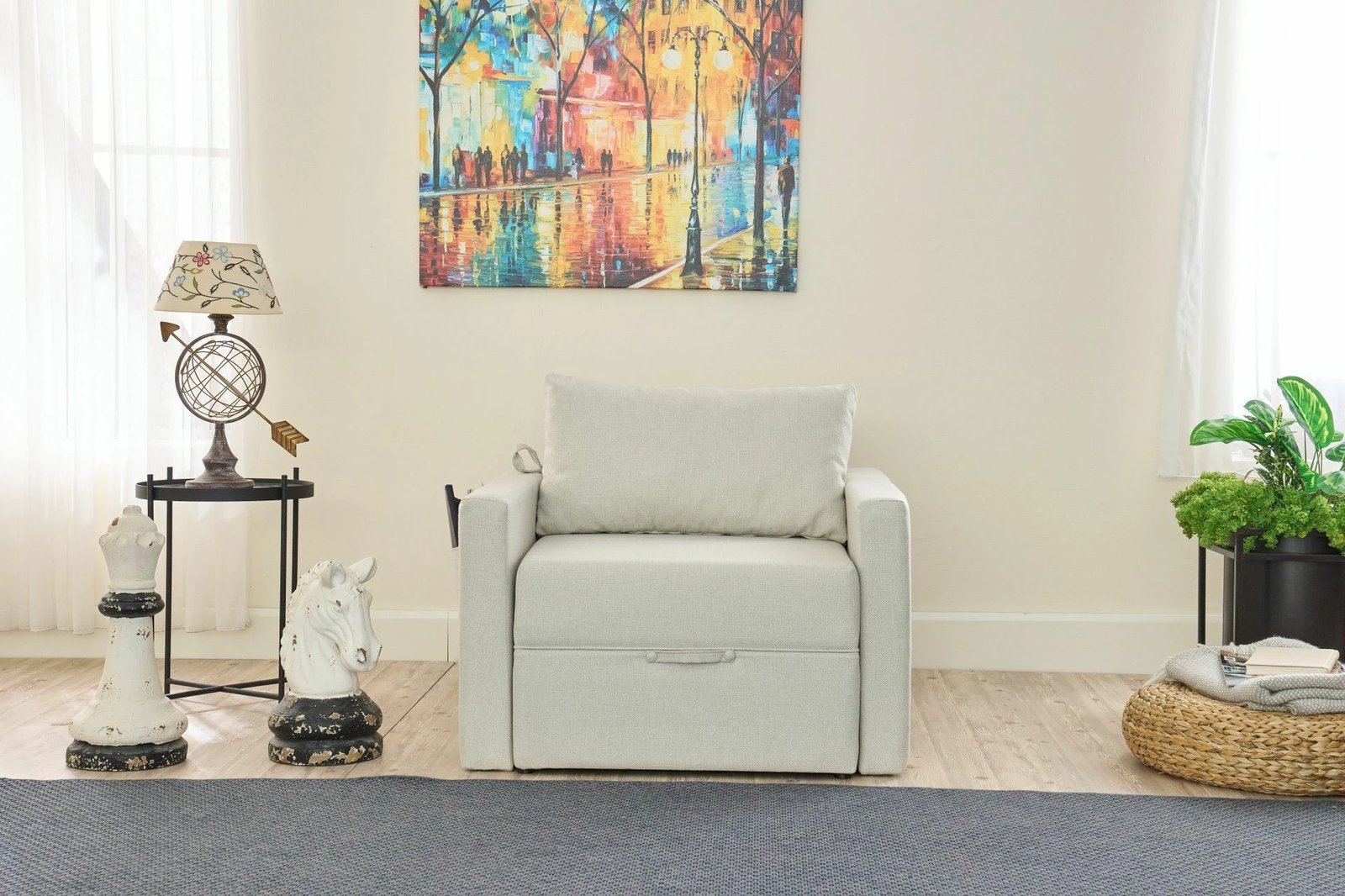 Krevat-karrige një vendi, Atelier del Sofa, Saros, krem