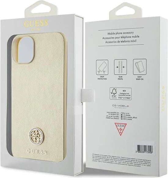 Mbështjellës Guess 4G Strass Metal Logo për iPhone 15, Gold Mbështjellës Guess 4G Strass Metal Logo për iPhone 15, Gold
