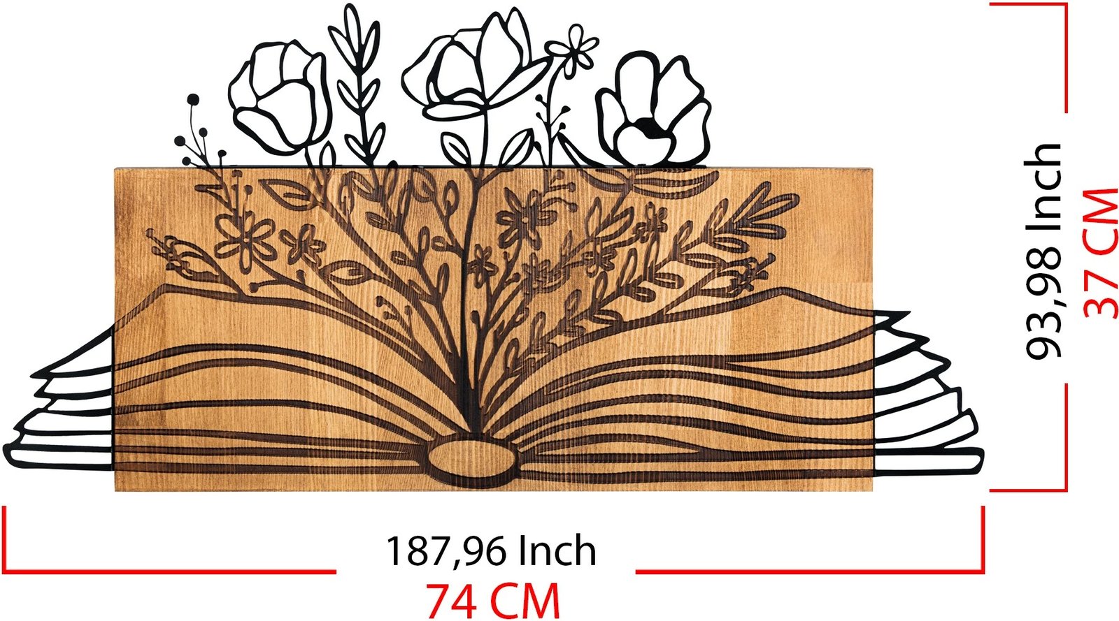 Aksesor dekorativ muri prej druri dhe metali, ngjyrë e zezë dhe arre, 74x37cm