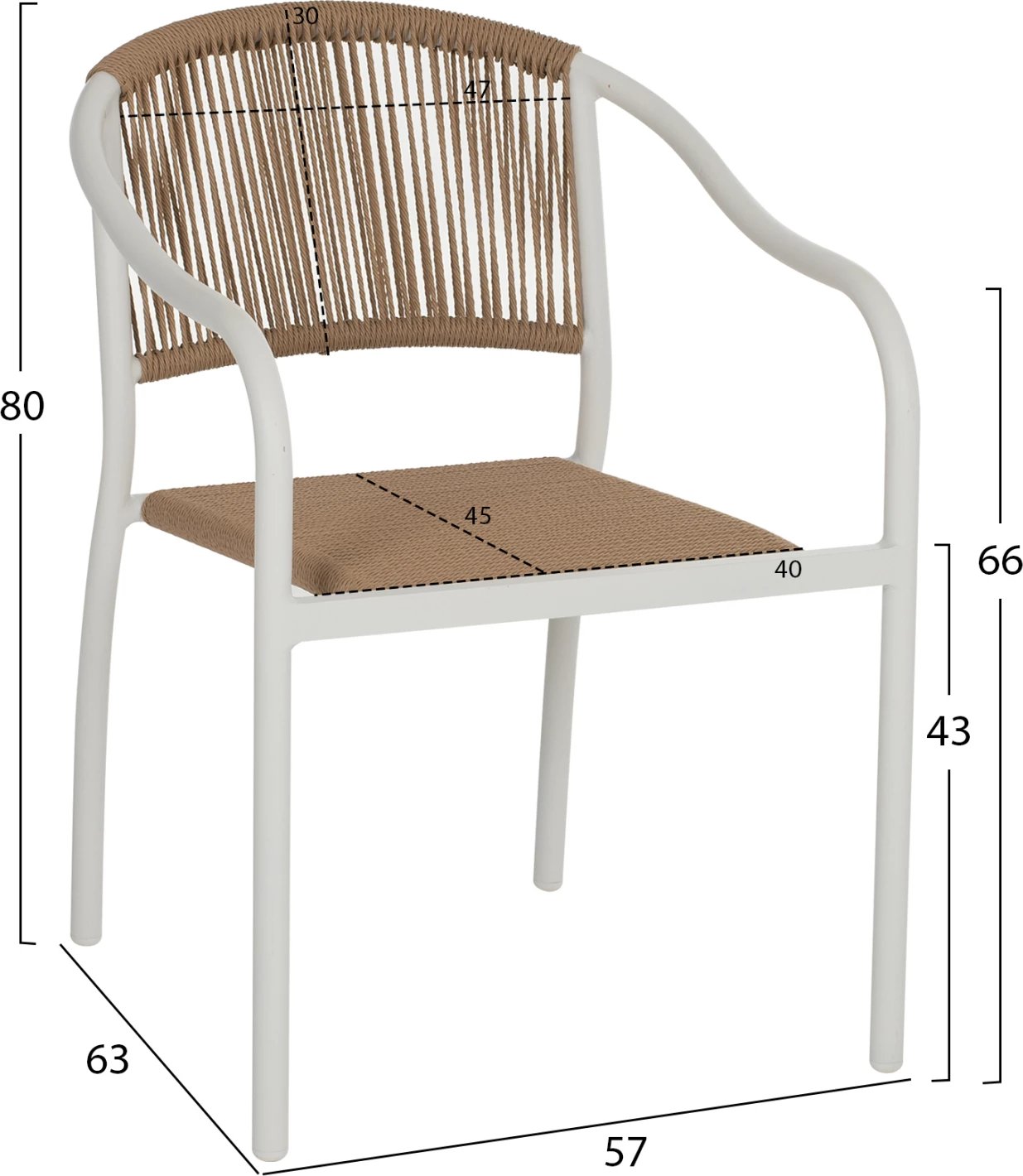 Karrige alumini e bardhë me PE rattan FH5856.01 57x63x80Hcm
