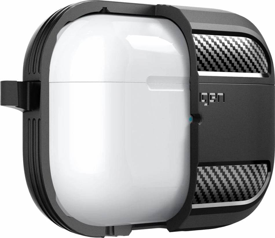 Mbështjellës Spigen Rugged Armor për AirPods Pro 1/2, me karabiner, i zi