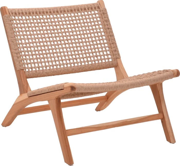 Karrige Beatrice, skelet druri teak dhe litar sintetik, ngjyrë natyrale, 65x78x68cm