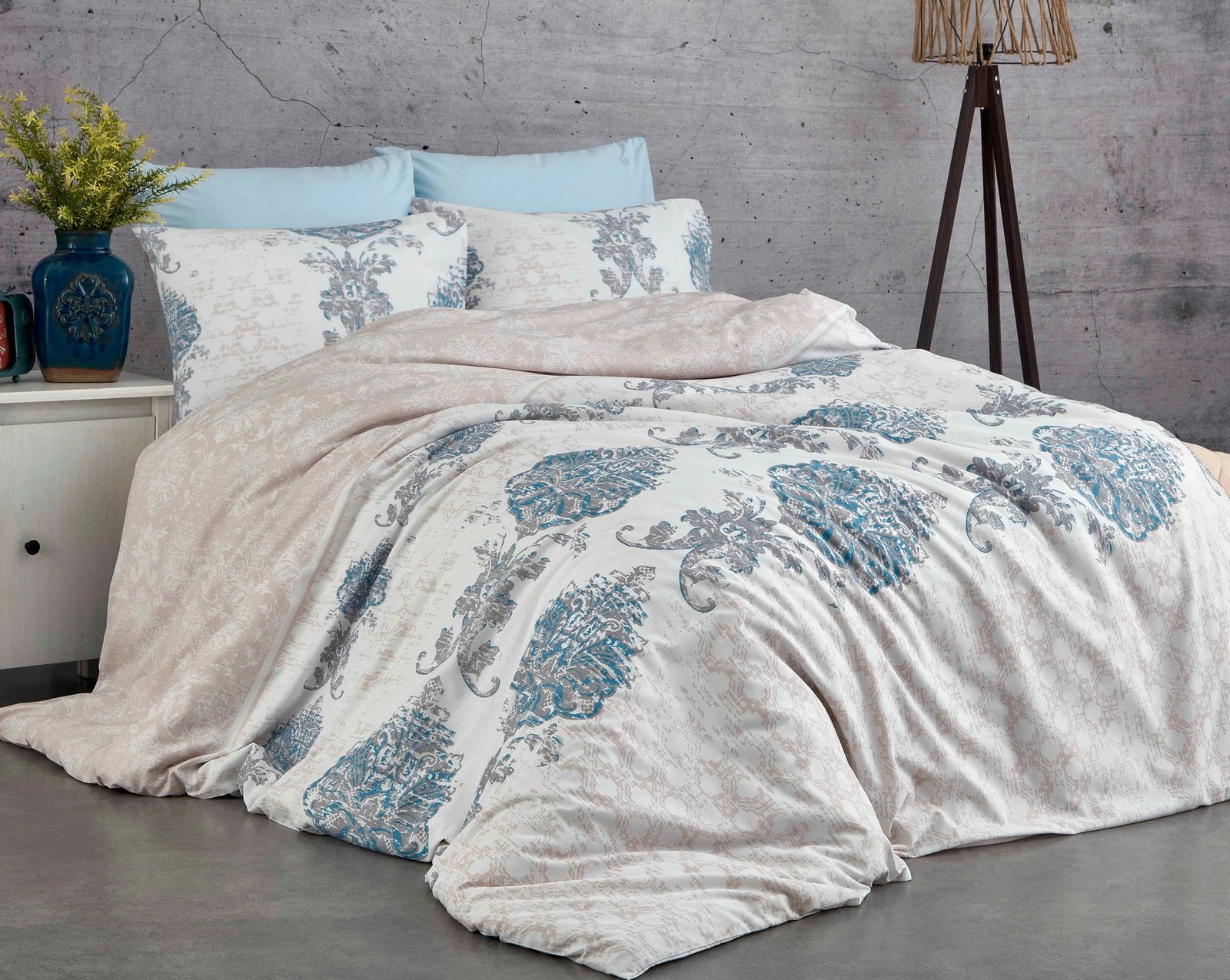 Set mbulesë për jorgan Super King, Ranforce, L'essentiel, Daisy, blu