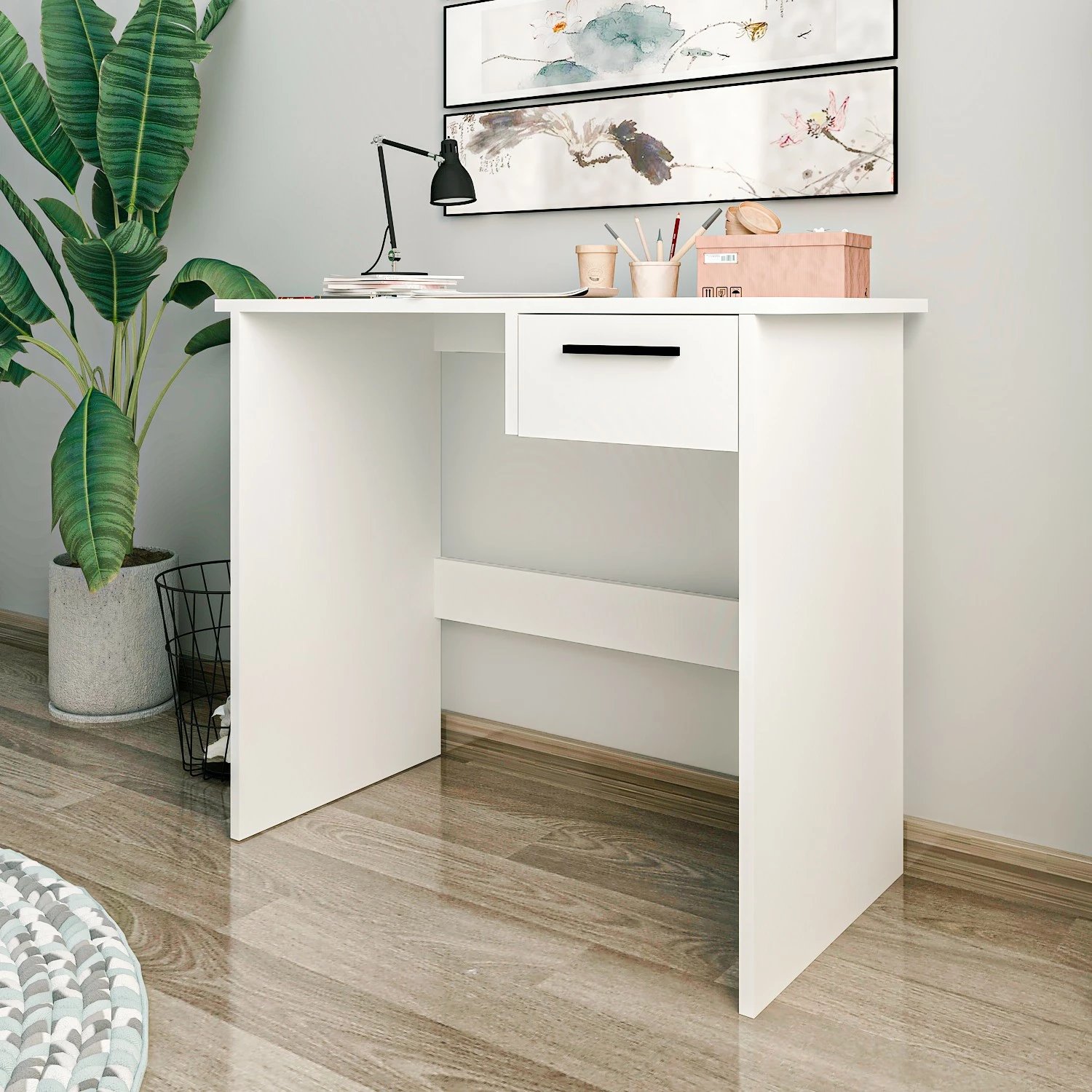 Tavolinë pune për studim, ngjyrë e bardhë, Hanah Home Guney