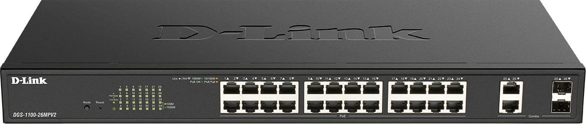 Switch D-Link DGS-1100-26MPV2/B, Managed, L2, Gigabit Ethernet, PoE, Rack mounting