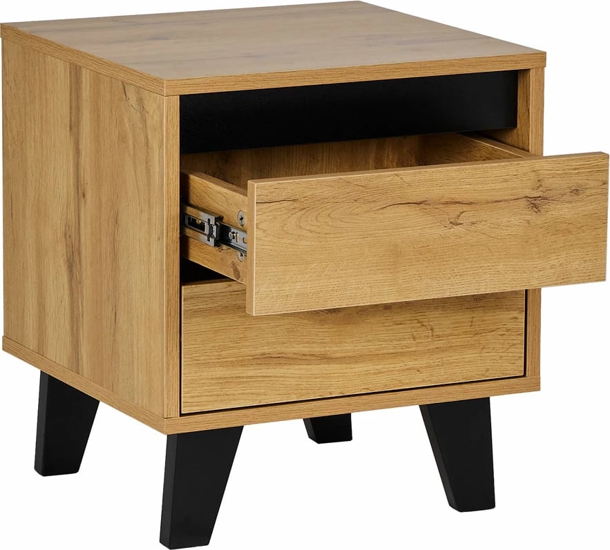 Komodinë Arabica me 2 sirtarë, ngjyrë sonoma dhe e zezë, 40x38x45cm