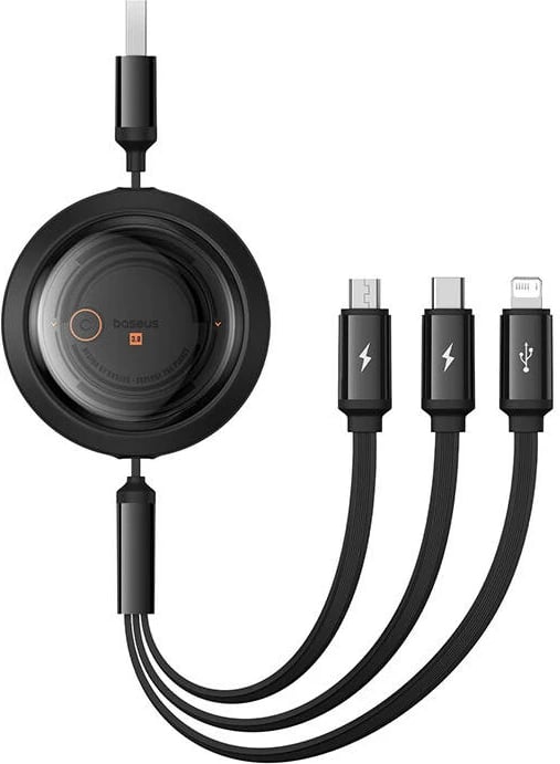 Kabllo karikimi 3-në-1 Baseus Free2Draw, USB në micro USB + USB-C + Lightning, 1.1m, e zezë Kabllo karikimi 3-në-1 Baseus Free2Draw, USB në micro USB + USB-C + Lightning, 1.1m, e zezë