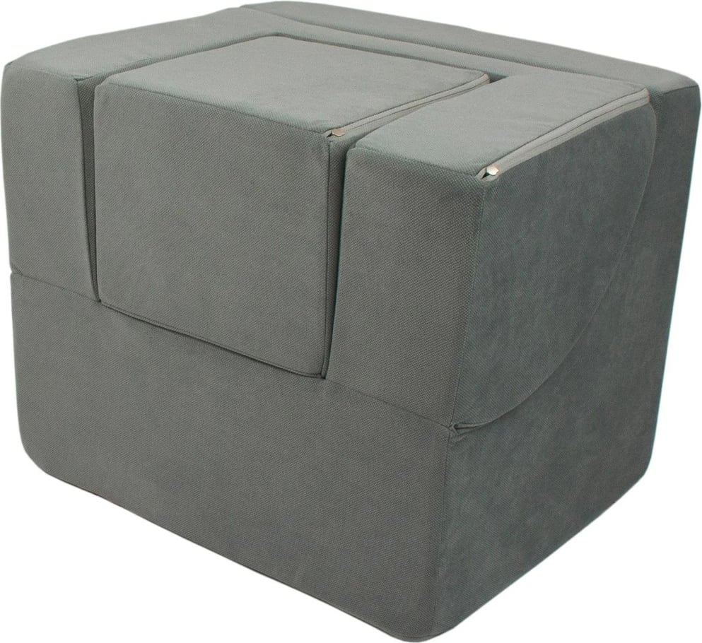 Karrige e palosshme për fëmijë, Vell, shkumë poliuretani, 2‑në‑1 karrige + kub, mbështetëse krahu palosëse, mbulesë e heqshme, gri