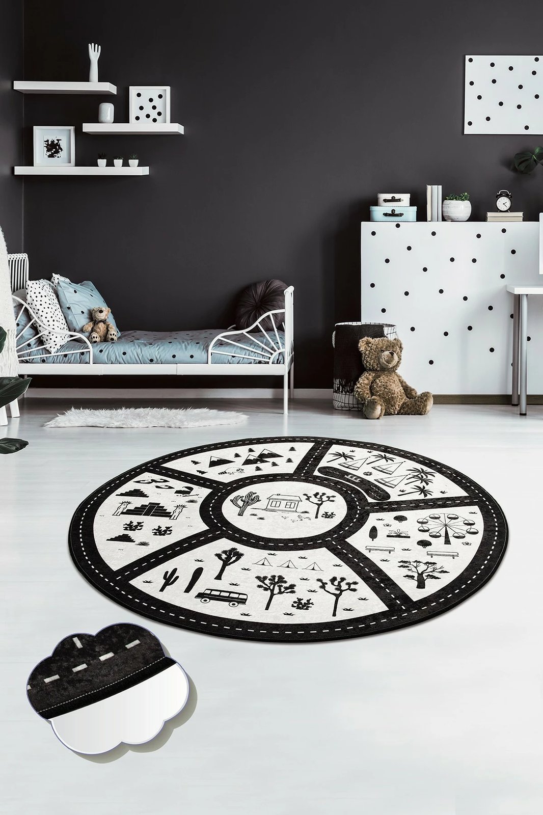 Qilim rrumbullak, dizajn Black City, 140 cm