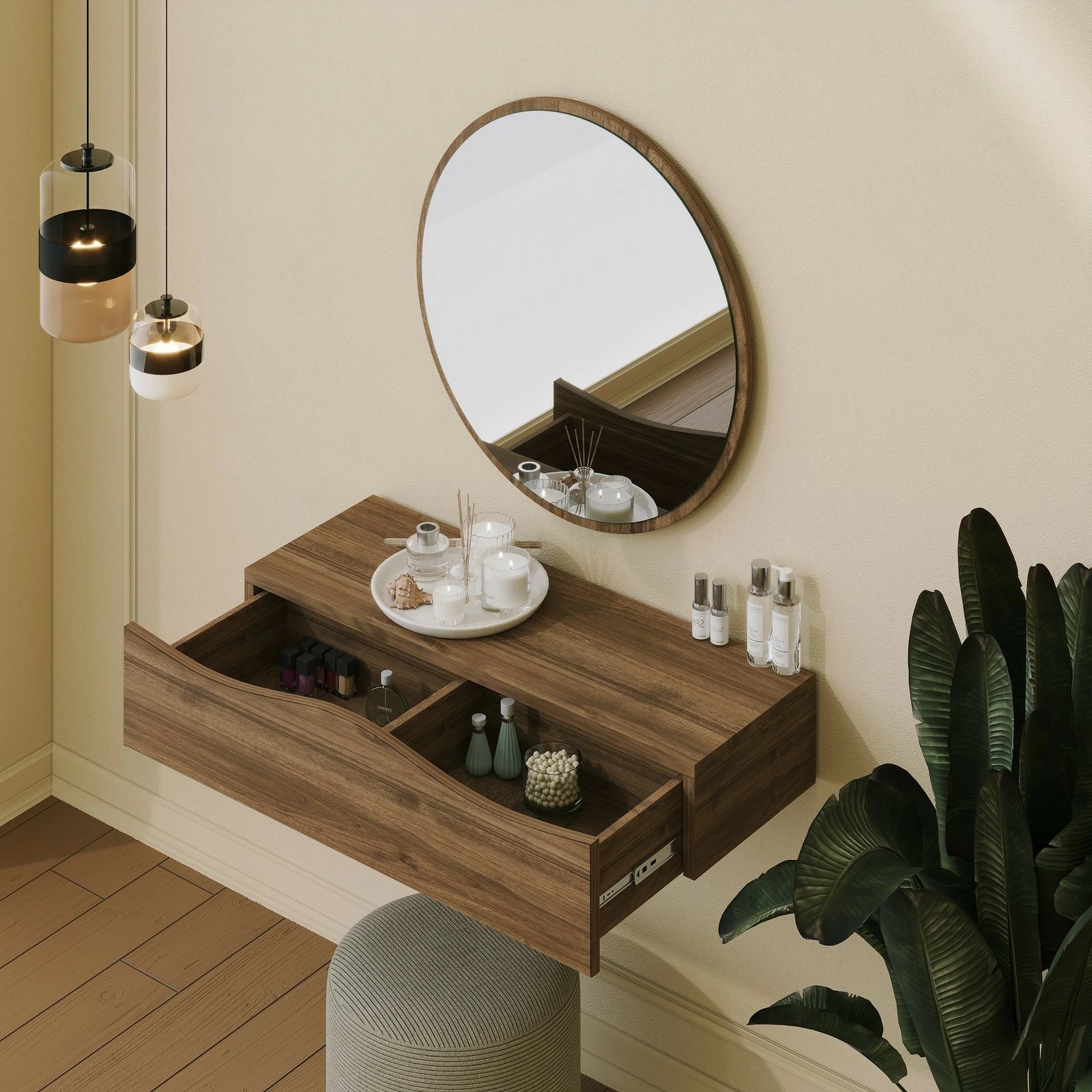 Komodë Hanah Home, Princesse, ngjyrë arre, me pasqyrë