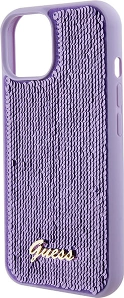 Mbështjellës Guess Sequin Script Metal për iPhone 15, vjollcë Mbështjellës Guess Sequin Script Metal për iPhone 15, vjollcë
