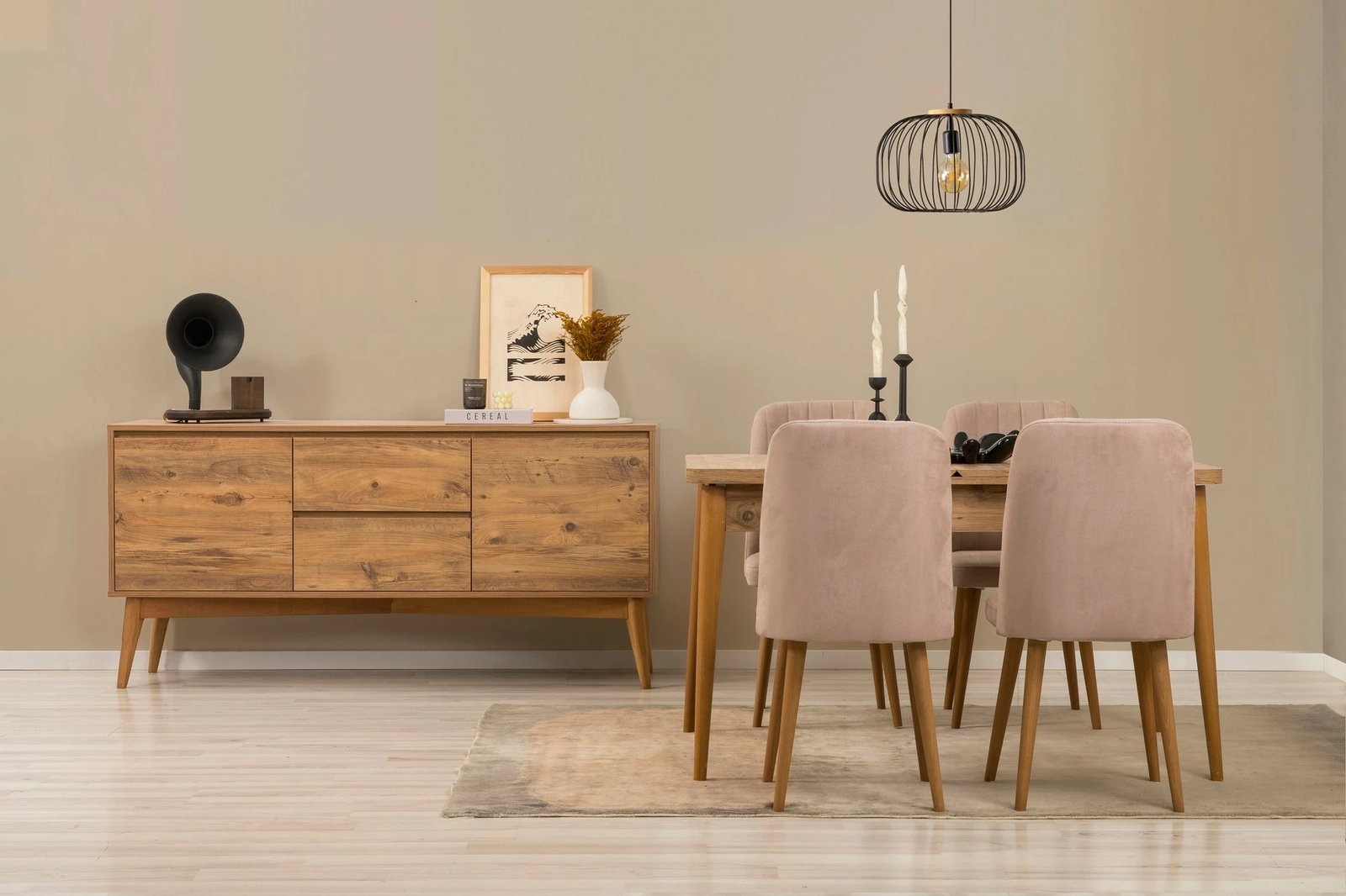 Set tavoline me karrige dhe konsol, zgjatues, 6 pjesë, Skye Decor, Vina 01 0900, ngjyrë Atlantic Pine, Stone