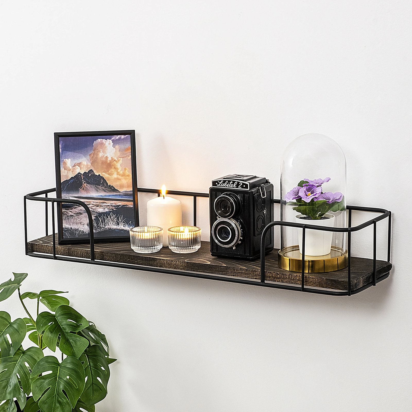 Raft muri industrial Hanah Home, ngjyrë e zezë dhe arre e errët, Syringa