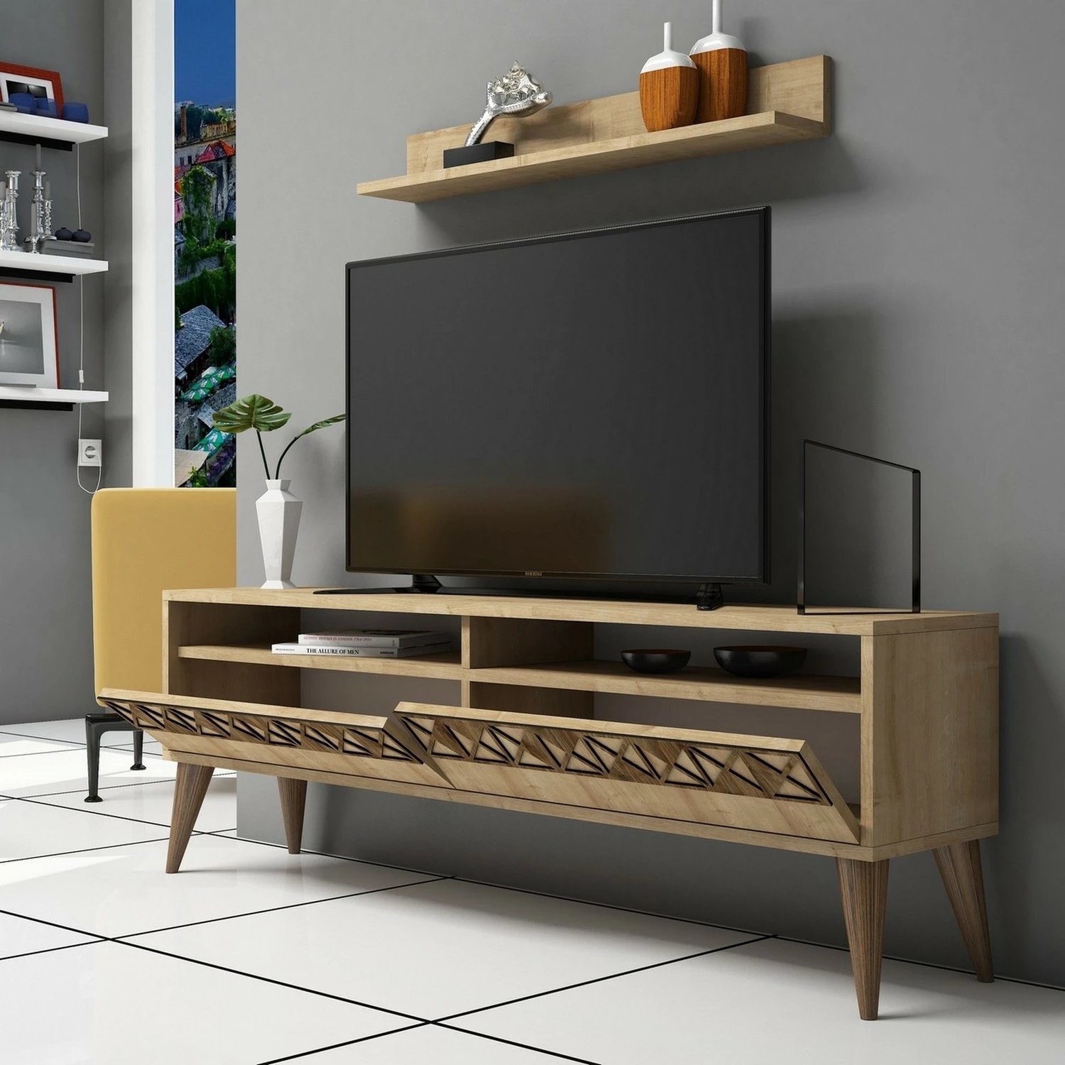 Komodë TV Hanah Home, model Line, ngjyrë lisi