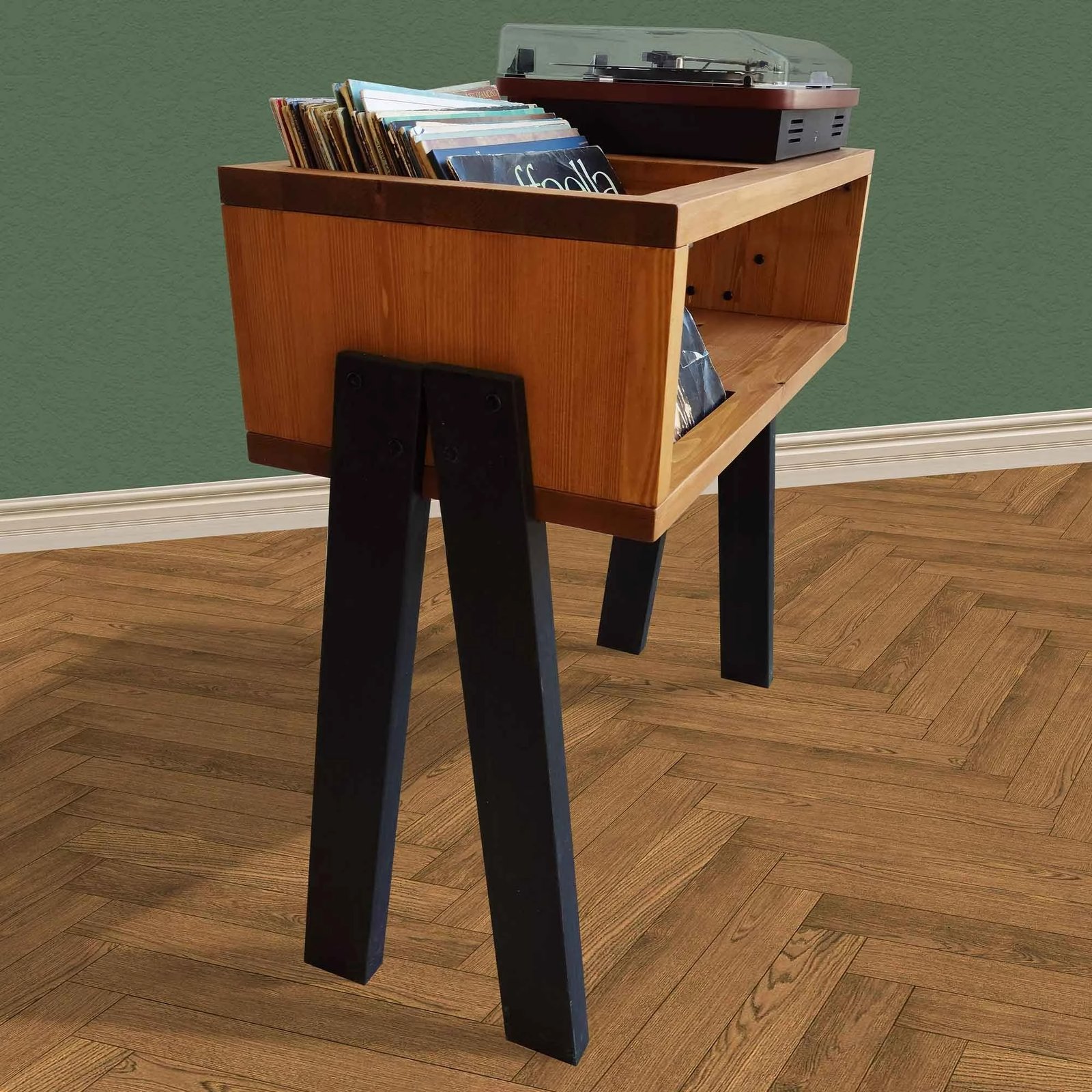 Mbajtëse për gramafon, Skye Decor, CPT2012-80, ngjyrë teak dhe e zezë