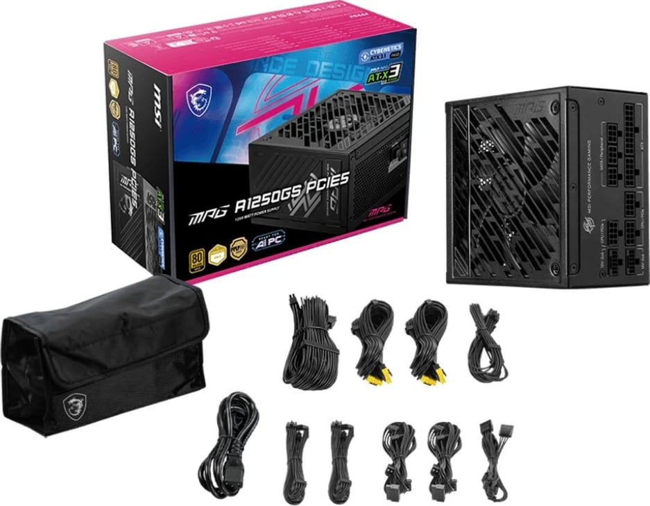 Kasë energjie MSI MPG A1250GS PCIE5, 1250W, 80 PLUS Gold, e zezë