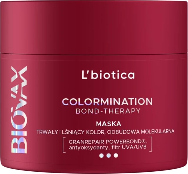 Maskë për flokë L'biotica Biovax Colormination Bond-Therapy Repair Mask Extending Color Longevity për femra 200ml
