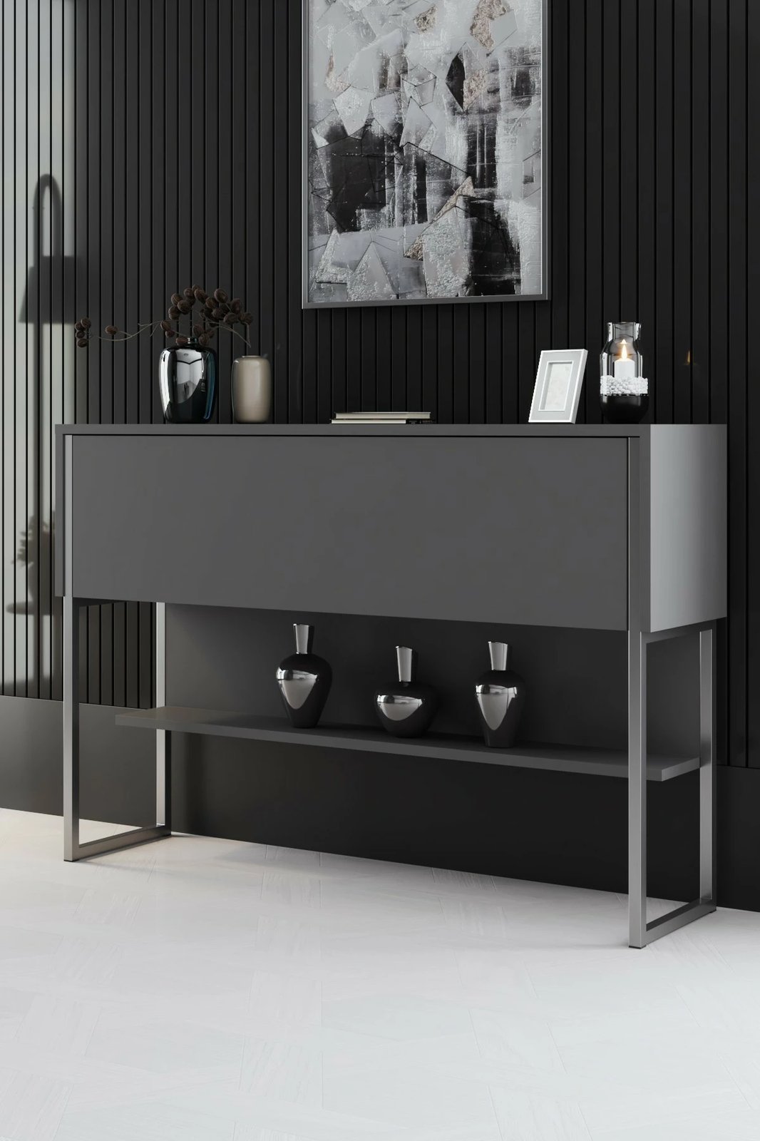 Komodë Hanah Home, Luxe, argjend dhe antracit