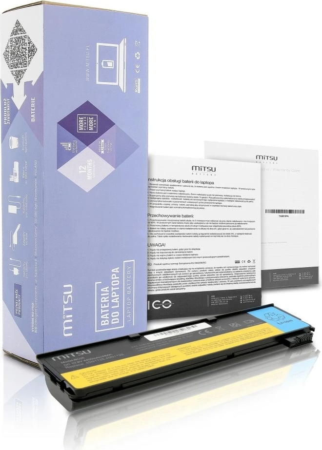 Bateri Mitsu për Lenovo ThinkPad T440, X240, 4400 mAh, 10.8-11.1V, e zezë