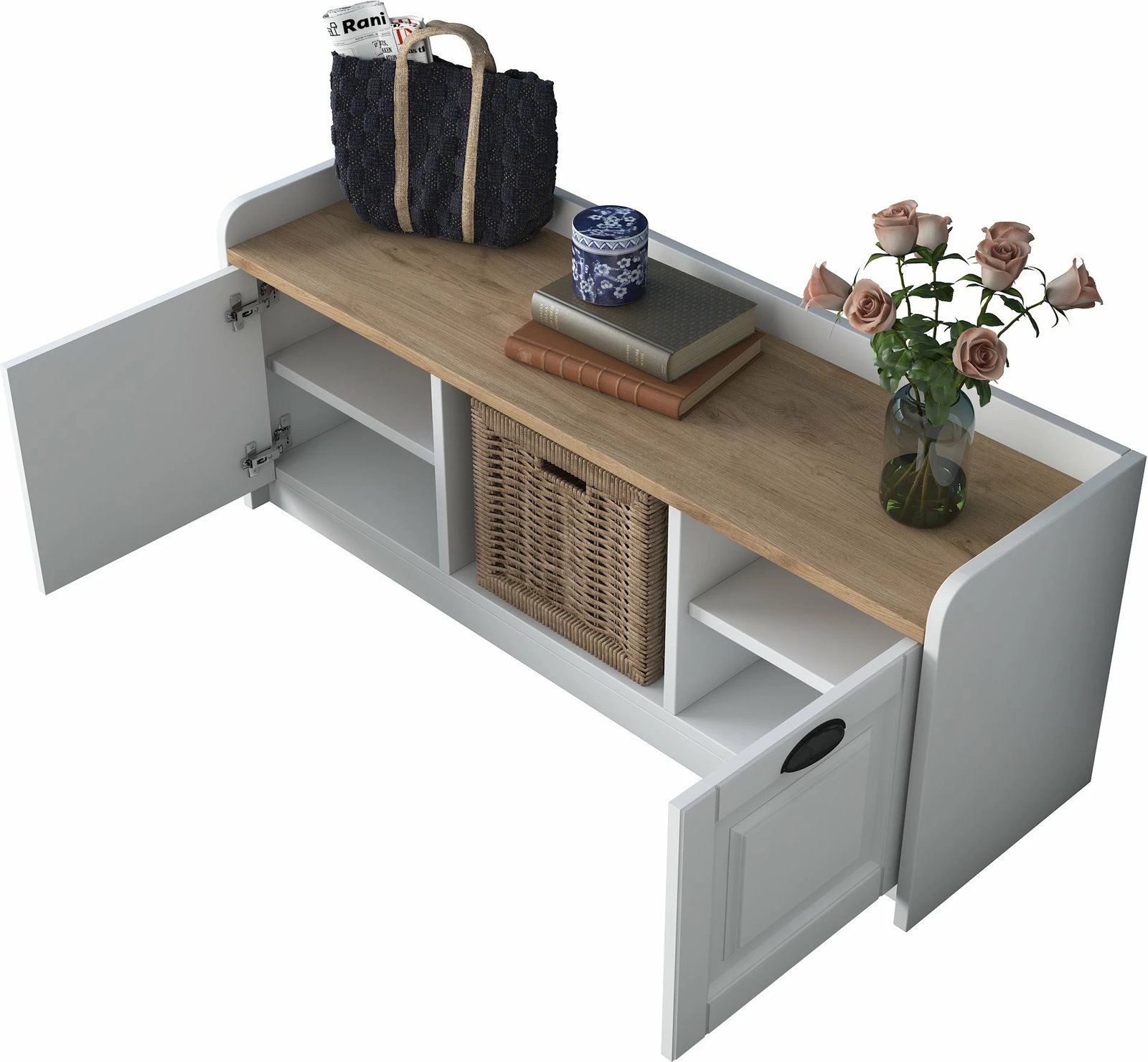 Dollap këpucësh Hanah Home, P2 - 1808, ngjyrë arrë dhe e bardhë