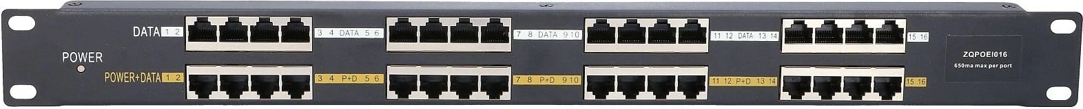 PoE Injector Extralink EX.1995, 16 porta, 100Mb/s, për rack, zi