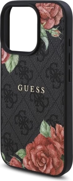 Mbështjellës Guess GUHMP16LP4ROPEMCK për iPhone 16 Pro 6.3", 4G Flowers Print MagSafe, zi