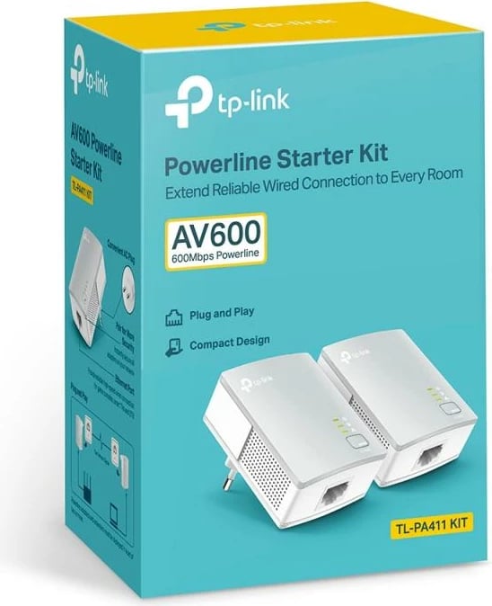 Adapter powerline TP-Link TL-PA411 KIT, 500 Mbps, HomePlug AV, QoS, enkriptim AES, set me 2 pjesë