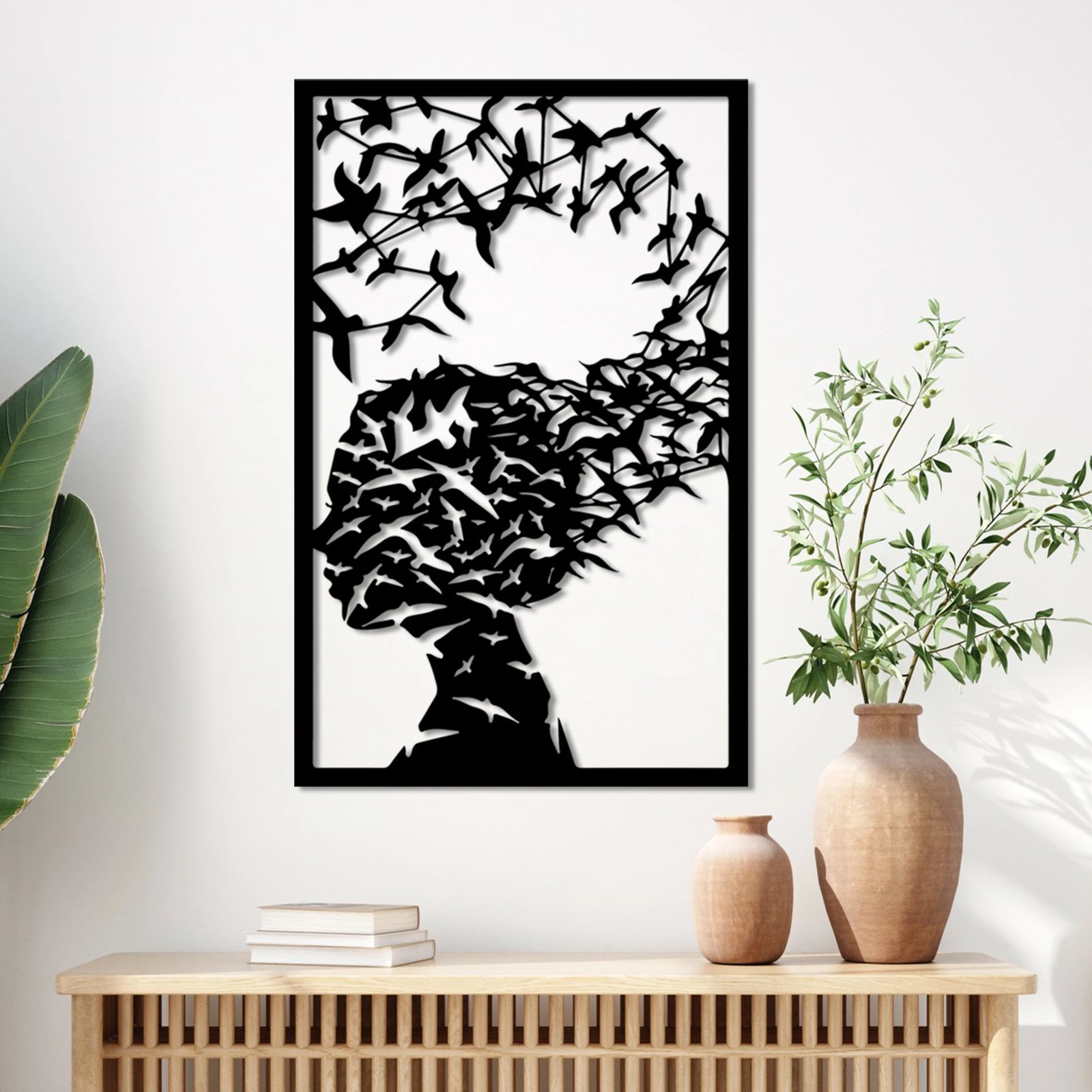 Aksesor muri dekorativ prej metali, Wallity Farfalla-1, ngjyrë e zezë, 45x70cm