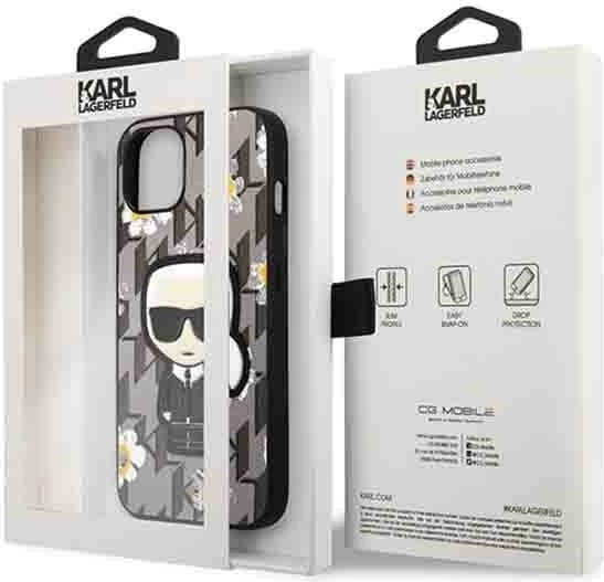 Mbështjellës Karl Lagerfeld Flower Ikonik Karl për iPhone 13 6.1", Gri