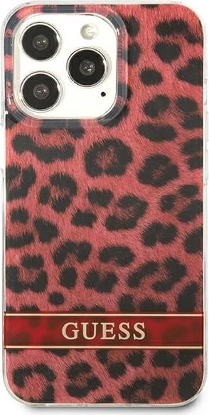 Mbështjellës Guess GUHCP13LHSLEOR për iPhone 13/13 Pro 6.1", hardcase, leopard, kuqe