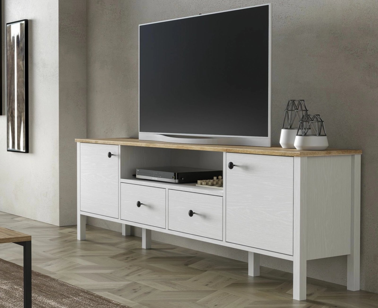 Komodë TV Hanah Home, FRN-20056, ngjyrë druri dhe e bardhë, 180x58x35cm