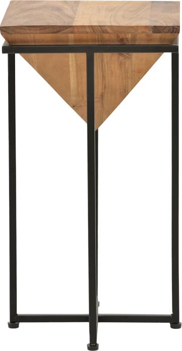 Tavolinë anësore Miles II, dru akacie i fortë, ngjyrë natyrale, këmbë metalike të zeza, 29x29x54cm