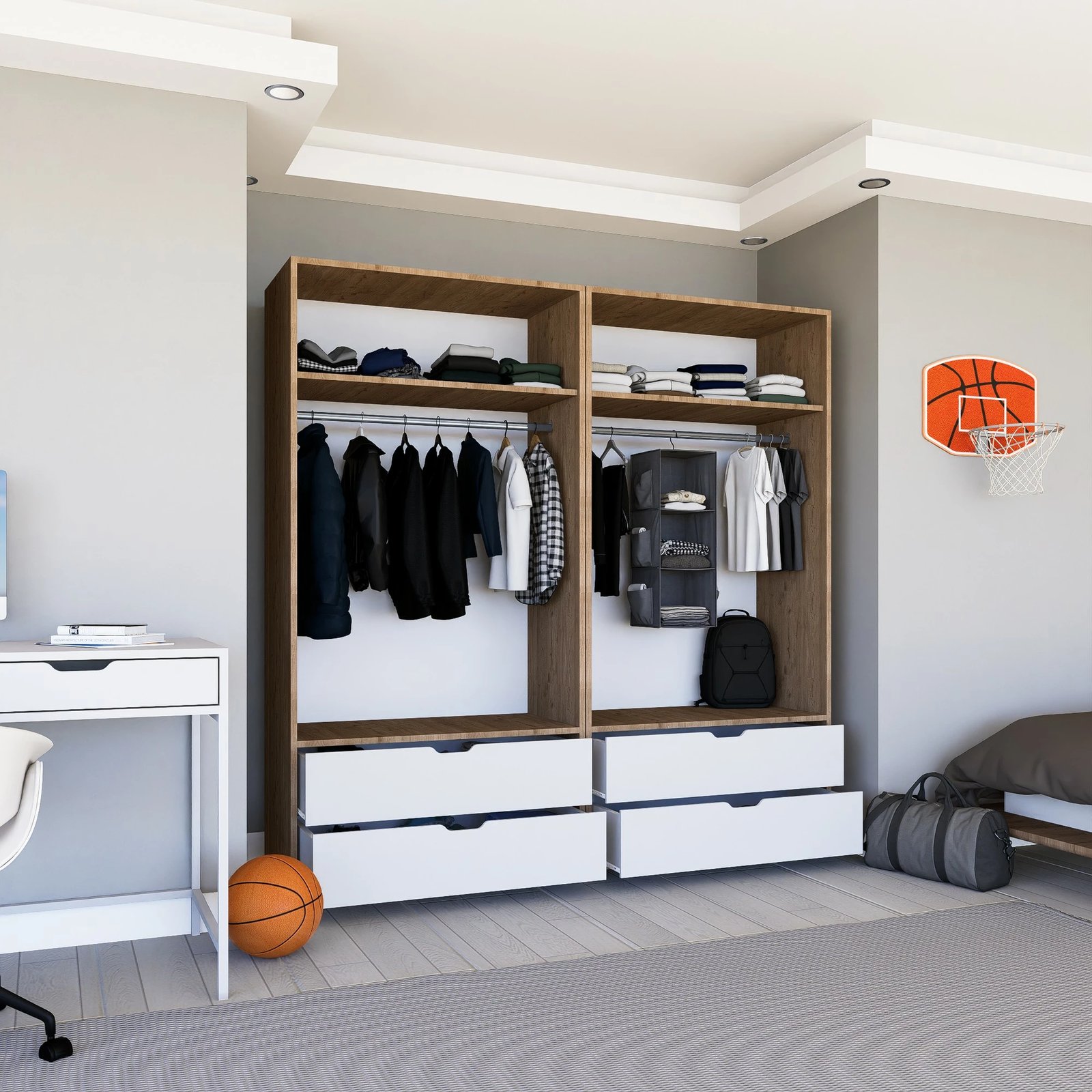 Dollap Skye Decor, ngjyrë arrë e çelët dhe e bardhë, Nisan 1600-021