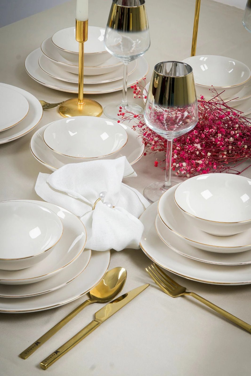 Set enësh për drekë (24 copë), Hermia Concept, Hayal 24, e bardhë dhe ari