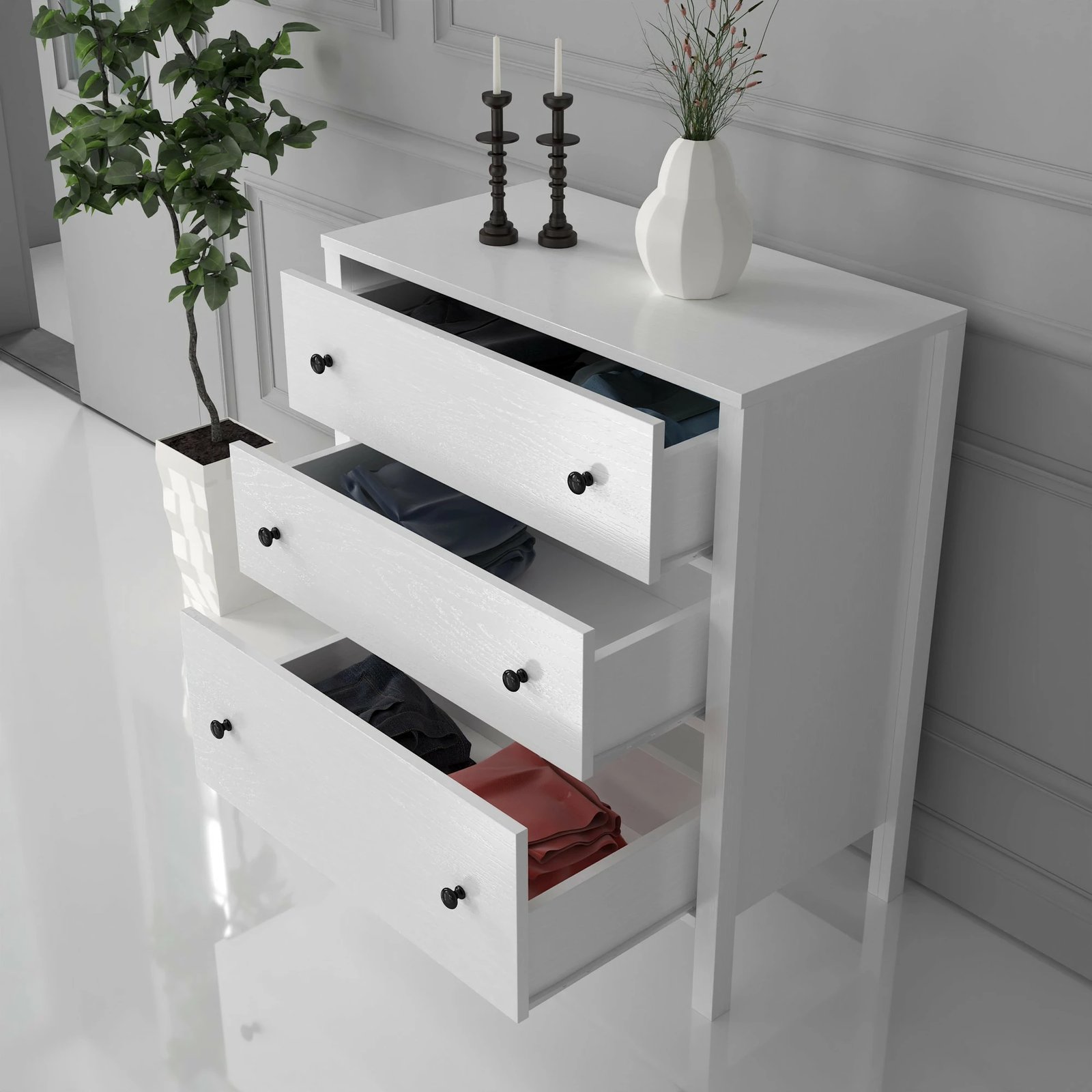 Komodë Hanah Home, FRN-10022, druri dhe e bardhë